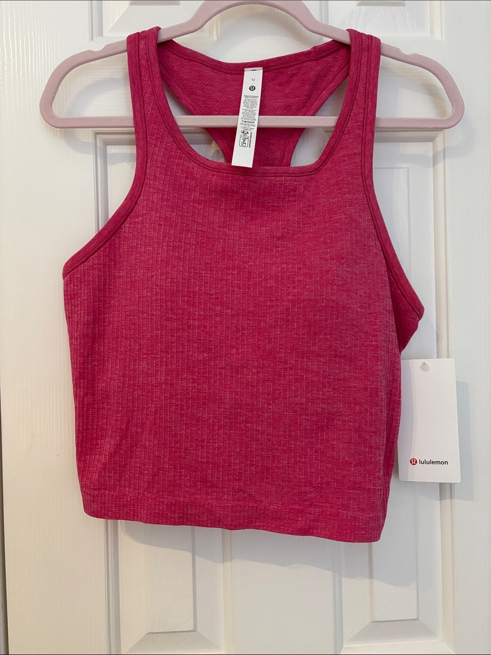 lululemon Hot Pink Ebbed to Street Ribbed Racerback Crop Tank size 12-NWT